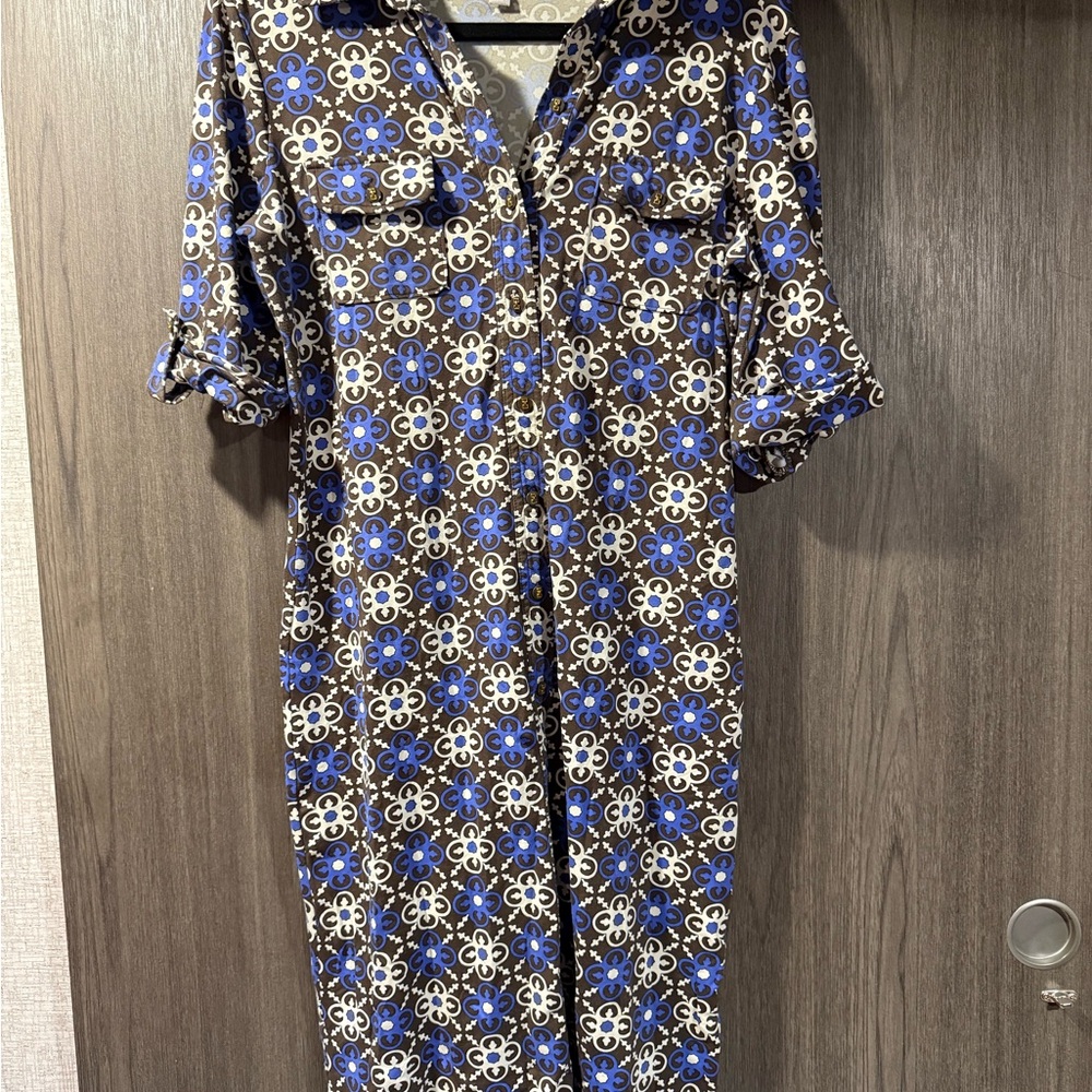 Charter Club Blue and Brown Floral 3/4 Sleeve Dress size M